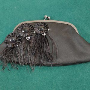 NWT FOREVER TWENTY ONE SATIN CLUTCH/SHOULDER BAG. CRYSTAL AND FEATHER
